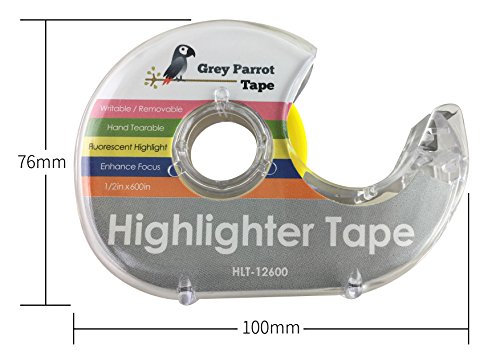 GreyParrot Tape Fluorescent Neon Highlighter Tape Removable, (3 Pack All Yellow), 1/2in x 600in Per Roll, Office / Craft Tape - Thumbnail 2
