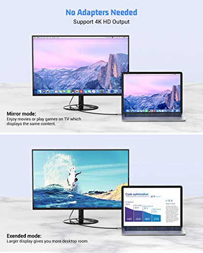 USB C to HDMI Cable(4K@60Hz), EUASOO USB Type-C to HDMI Adapter [Thunderbolt 3 Compatible] for MacBook Pro 2019/2018/2017, MacBook Air/iPad Pro 2019/2018, Surface Book 2, Samsung S10, and More (6ft) - Thumbnail 2