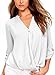 FARYSAYS Women's Casual High Low T Shirt V Neck Cuffed Long Sleeve Button-up Blouse Tops (6 Colors, S-XXL)