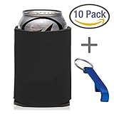 10-Count Black Can Cooler Party Packs With Bottle Opener, 7 Colors To Choose From, Economy Blank 12 oz. or 16oz. Can Coolers Perfect for Weddings, Events, and Custom DIY Projects