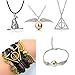 Harry Potter Necklace Set 5 Pieces Cosplay Pendant Necklaces Time Turner Deathly Hallows Golden Snitch for Girls Kids Decoration Toy Harry Potter Fans Hogwarts Gifts or Decorations