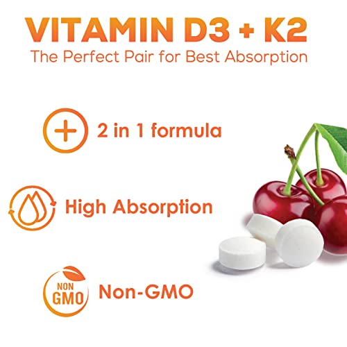 Vitamin D3 + K2 Supplement, 2 in 1 Formula with MK7 High Potency