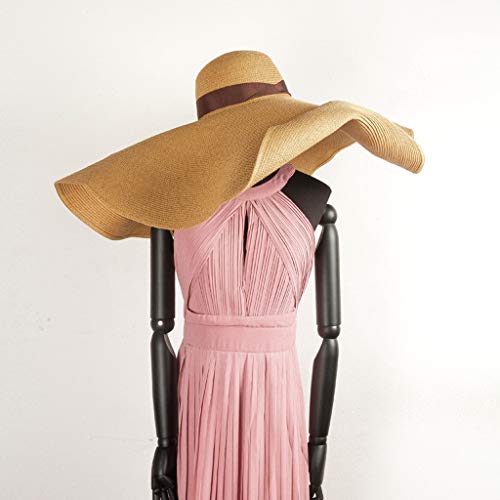 Duseedik Women Large Sun Hat Beach Anti-UV Sun Protection Foldable Straw Cap Cover (Coffee 1) - Thumbnail 3