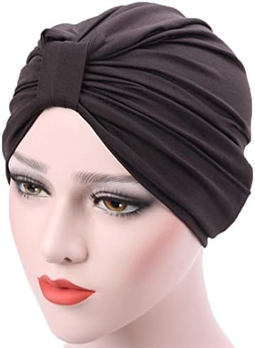 Sunfei Women Muslim Stretch Turban Hat Chemo Cap Hair Loss Head Scarf Wrap Hijib Cap (Black)