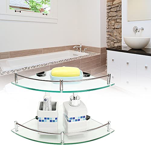 Corner Shower Shelves, 2 Pack Glass Shelf Basket Shampoo Holder Organizer Glass 304 Stainless Steel Wall Mount Cosmetic Storage Rack Bathroom