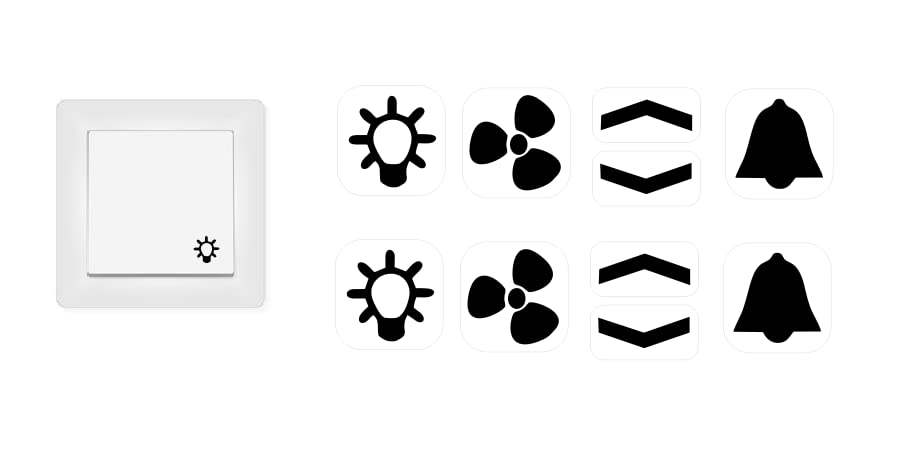 Switch Sticker Set with Light Fan Arrows and Bells Stickers (RP 25/1) (10 mm, Black Symbols)