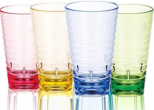 Water Glasses-Acrylic Drinking Glasses TumblersKids Plastic Water Cups Adults Glassware Colored Picnic Resistant Stackable Restaurant Drinkware for Cocktail Juice Beer Wine Whiskey BPA Free (12 OZ)