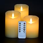 Flameless Candles, 4" 5" 6" Set of 3 Real Wax Not Plastic Pillars, Include Realistic Dancing LED Flames and 10-key Remote Control with 2/4/6/8-hours Timer Function, 300+ Hours-YIWER (3, Ivory)