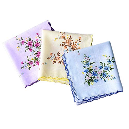LuluVin Womens Floral Cotton Handkerchiefs 12 Pack (Pastels)