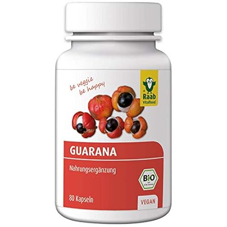 Raab Vitalfood Bio Guarana-Kapseln, Premium aus 100% Guarana-Samen aus Brasilien, 80 Stück, vegan, natürliches Koffein, 1er P