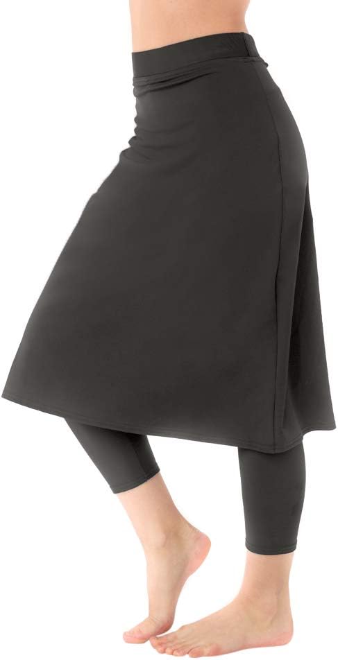 Undercover WaterwearWomen’s High Waisted Swim Skirt with Attached Leggings- UPF 50+ Cover Up Swim Skirt with Capris Inserted