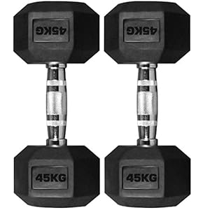TnP® 2 x 45KG Hex Dumbbells Rubber Encased Solid Weights Sets Hexagonal Hexa Dumbbell Set Gym
