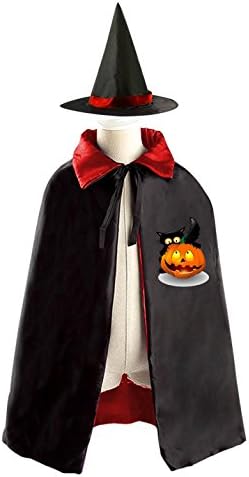 Wicked Black Cat Reversible Halloween Costume Witch Cape Cloak Kid's Hat
