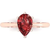 Clara Pucci 14K Solid Rose Gold 1.5 ctw Garnet Solitaire Ring for Women | Anniversary, Birthday Gift | 9x6mm Pear Cut