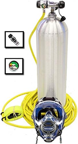 Scuba Diving Kayak Diver Hose Kit with 70 Foot Hose, Ocean Reef G. Divers Full Face Mask, Regulator, Guage, and Tow Belt Third Lung Hookah Dive Mask Size M/L - with Tank