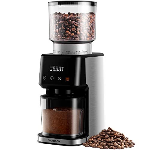 SHARDOR Stainless Steel Electric Cone Grinder, 51 Levels of Fine Grinding, 3-in-1 Coffee Grinder, Updated with Powder Holder, Coffee Grinder, Cone Grinder, LCD Screen and Large Capacity