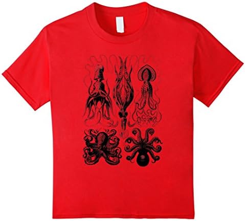 Kids Vintage Kraken Octopus Teuthology Tee T-shirt 12 Red