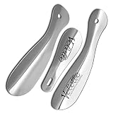 Shoe Horn Metal, 3 Pack, 2-7.5" Long Shoe Horn & 1-4" Travel Shoe Horn, Shoe Helper, Shoe Horns for Seniors, Metal Shoe Horn For Kids or Adults, by Velette