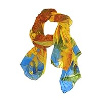 WellLee Sunflowers Vincent Van Gogh Style Shawl Wrap Sheer Scarves Custom Oblong Chiffon Scarf for Outdoor