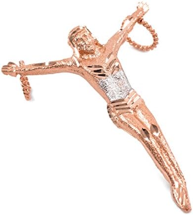 Men's Double-Mounted 10k Rose Gold Large Corpus Crucifix Necklace Pendant