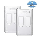 JUMI Badge Holder (Holds 2 Cards) ID Card Name 3x4 Inchs Vertical Hard Plastic Heavy Duty Transparent Polycarbonate 2 Pack