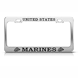 U.S. Marines Marine Military License Plate Frame Stainless Metal Tag Holder