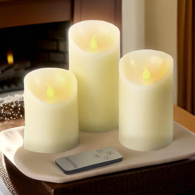 Booyah.UK LED Wax Candles, 3 Pieces, Flickering Effect, Remote Control, Timer Function