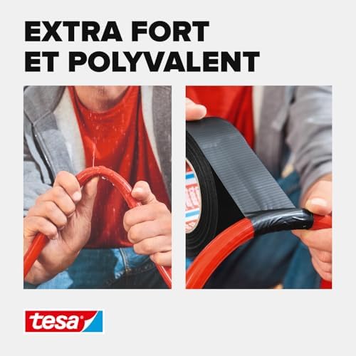 extra Power Universal Ruban Adhésif Toile - Tenue extra forte - Duct Tape pour les Réparations, la Fixation, l'Étanchéité et plus Encore - Noir - 3 Rouleau - 10 m x 50 mm