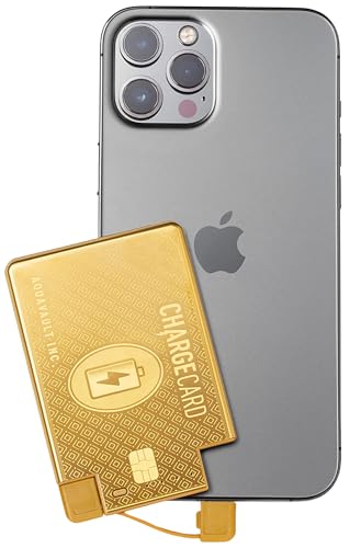 AquaVault ChargeCard – Ultra Slim Emergency Power Bank (2300mAh) – Fits in Wallet – USB-C & Micro-USB – Durable Steel Body – Flight-Safe for iPhone 12-17 & Android - Gold