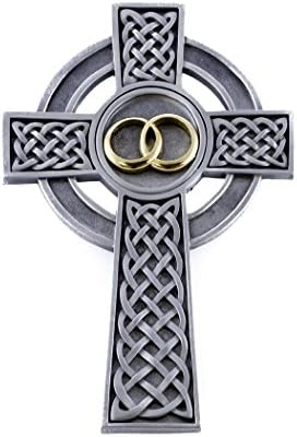 Celtic Crosses Pewter Knotted Celtic Wedding Anniversary Cross with Interlocking Rings, 8 Inch