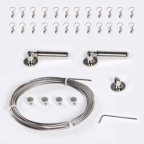 Curtain Drape Wire Rod Set with 24 Clips Multipurpose Set Hang Photos