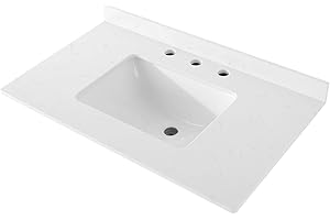 TONYRENA 36 in. W x 18.5 in D Vanity Top,Engineered Stone Countertop with Composite White Rectangular Single Sink,Pre-Drilled Widespread Faucet Holes Countertop with 4" H Backsplash