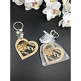 12Pcs Sweet 15 Wood Design Keychain QuinceaÃ±era Recuerdos Favors for Girl With Organza Bags