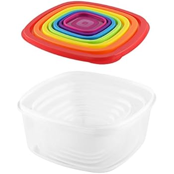 7 Piece Food Container Set | Airtight Easy Lid Lock Design for Dry & Liquid Food Storage, Heavy Duty Plastic Re-Usable BPA Free Perfect for Kitchen Use by BloominGoods