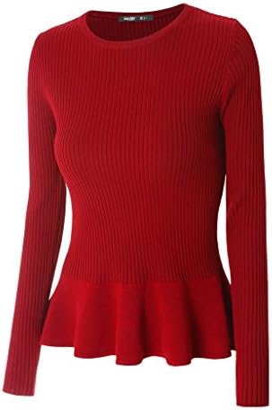 Rita.MK Women's Flared Hem Long Sleeve Tunic Knitted Sweater Peplum Tops