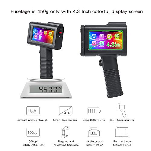 BENTSAI Portable Intelligent HD Handheld Inkjet Printer with 4.3 Inch
