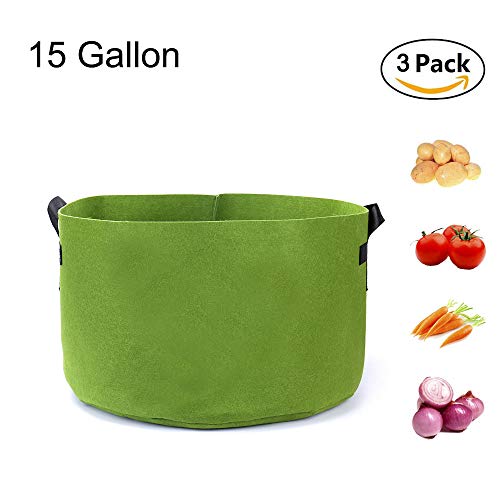 GEMGO 3 Pack Potato Grow Bag, 15 Gallon Aeration Waterproof Fabric Sweet Potato Planter, Vegetable Peanut Growing Box Bucket Pot for Nursery Garden (15 Gallon, Green)