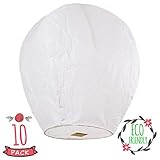 Chinese Sky Lantern by Zeso Pack of 10 White, Fly Lanterns for Weddings, Birthdays, Memorials, Ceremonies ECO Friendly - 100% Biodegradable Environmentally Friendly Wish Flying Lanterns