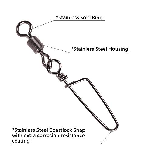 Alwonder Lot 20 Angelwirbel mit Coast Lock Snap Edelstahl Schwarz Nickel Fischwirbel – Bild 4