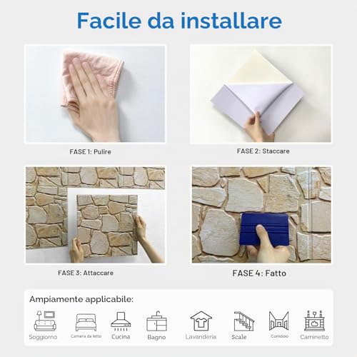 COMSTICKC 3D Stone Adhesive Panels, 10 Pieces 30 x 30 cm, 3D Brick Wall Stickers, PVC Faux Stone Panel for Decorative Walls Indoor Kitchen, Bathroom, Living Room, Waterproof