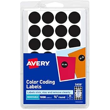 Avery 05459 Handwrite Only Removable Round Color-Coding Labels, 3/4