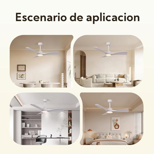 Ventilador de Techo con Luz y Mando a Distancia 106cm, Motor DC Silencioso, 3 Aspas plástico Blanco, Plafón LED Regulable 3 Tonos, Ventilador Moderno de Bajo Consumo, Blanco