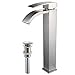 Wovier Brushed Nickel Waterfall Bathroom Sink Faucet with Supply Hose,Single Handle Single Hole Vessel Lavatory Faucet,Basin Mixer Tap Tall Body Commercial
