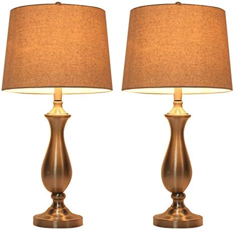 DAINTIER Table Lamp with Textured Fabric Shade Brushed Nickle Base 28'' for Bedroom Study Dimmable Pair Set
