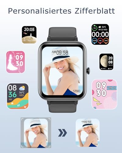 GRV Smartwatch, Unisex Fitness Watch with Heart Rate Monitor, Pedometer, Sleep Monitor, 9 Training Modes
