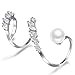 dnswez White Pearl CZ Cubic Zirconia Spiral HalfFull Finger Statement Cocktail Ring Size 7/8