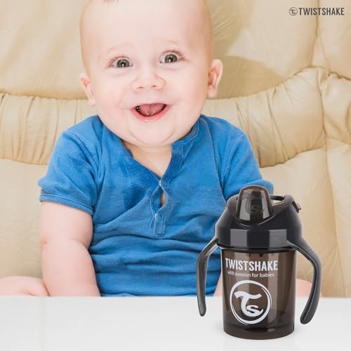 Mini Cup Vaso de Aprendizaje para Beber con Antiderrame Boquilla de Blanda 230 ml, Taza de Entrenamiento para Sorber para Bebé y Mezclador de Frutas, Sin BPA, 4+ Meses, Negro