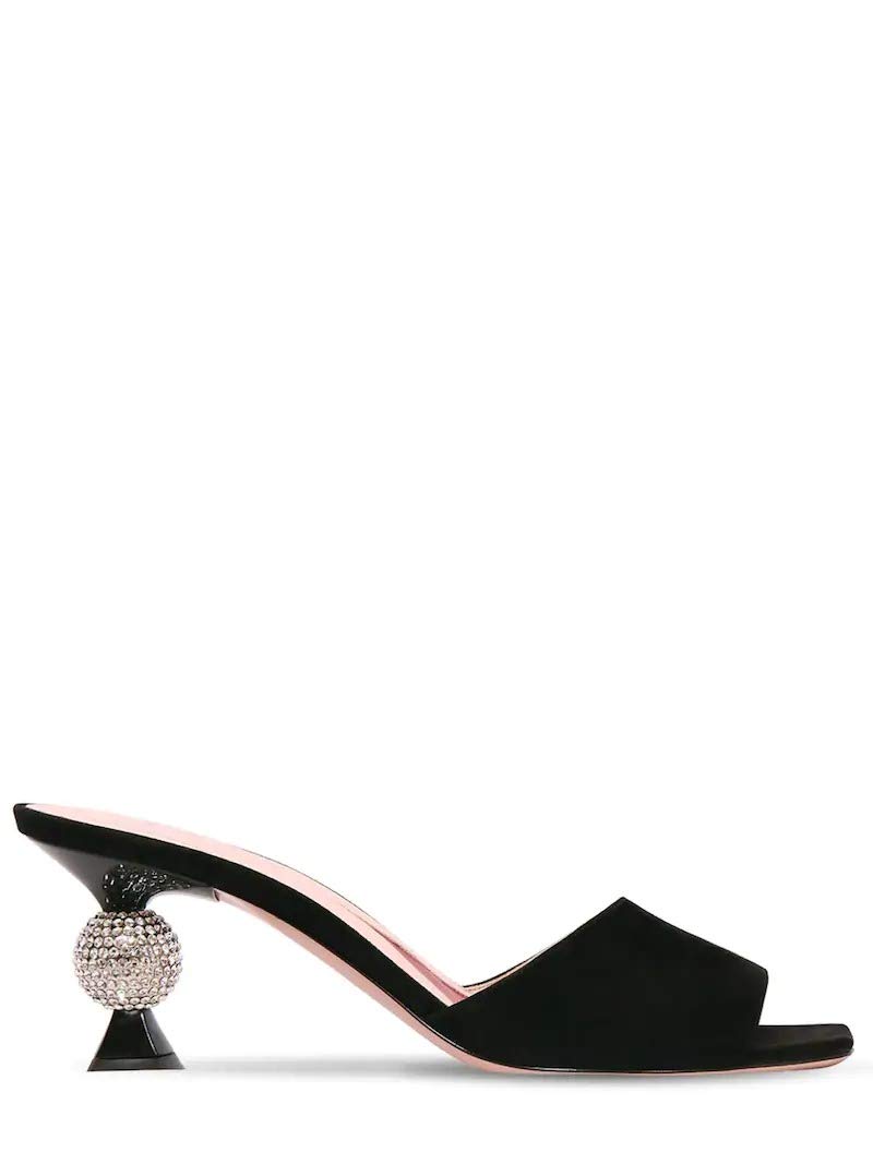 Roger Vivier Black Suede Vivier Marlene Mules New/Authentic