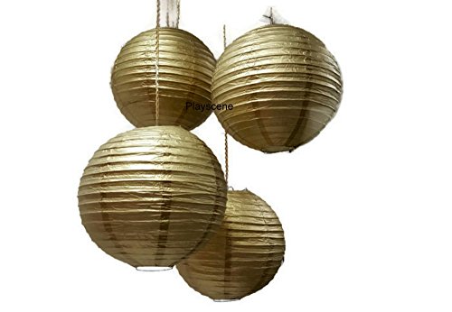 Chinese Paper Lanterns, Gold, 12' Inch Diameter - By Playscene (Pack of 6) (GOLD)
