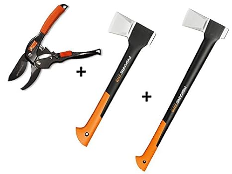 Gartenpaul Set: FISKARS Spaltaxt X25 - XL + FISKARS Spaltaxt X11 - S + GARTENPAUL Gartenschere Amboss R1